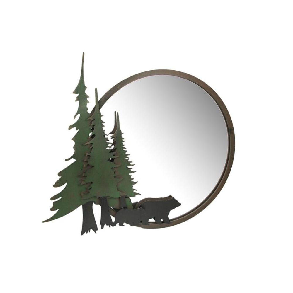 Black Bear Forest Wall Mirror Decorative Metal Bathroom Bedroom Lodge Accent